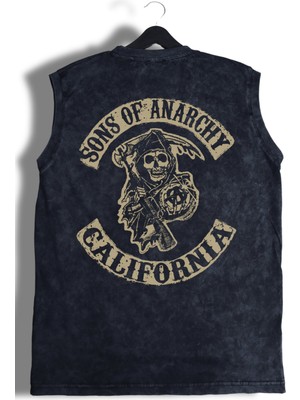 Sons Of Anarchy Sırt Baskılı Yıkamalı Kolsuz Tişört, Unisex Soa Yazılı Sıfır Kollu Vintage Atlet