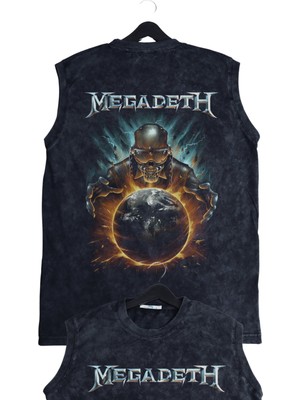 Unisex Megadeth Sırt Baskılı Yıkamalı Kolsuz Vintage Tişört