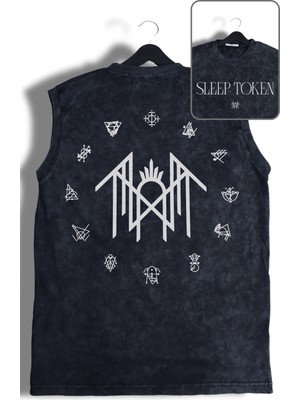 Sleep Token Sırt Baskılı Yıkamalı Kolsuz Tişört, Unisex Rock Band Temalı Sıfır Kollu Retro Atlet