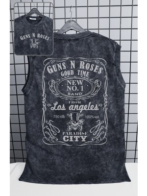 Guns N' Roses Good Time Sırt Baskılı Yıkamalı Kolsuz Tişört,unisex Rock Band Temalı Sıfır Kol Atlet
