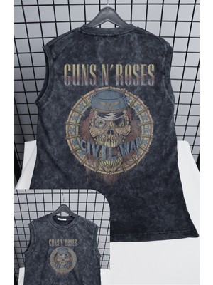Guns N' Roses Civil War Sırt Baskılı Yıkamalı Kolsuz Tişört, Unisex Rock Band Sıfır Kol Retro Atlet