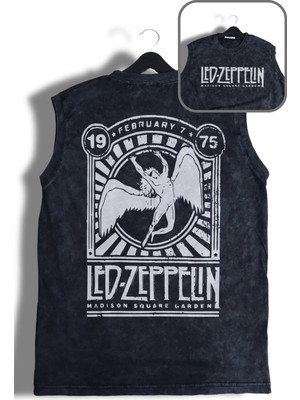 LED Zeppelin 1975 Sırt Baskılı Yıkamalı Kolsuz Tişört,unisex Rock Band Temalı Sıfır Kol Retro Atlet