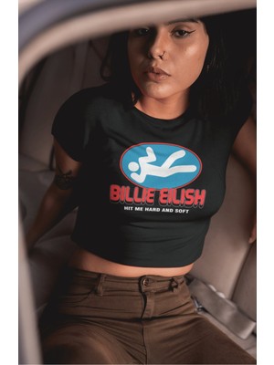 Billie Eilish Yazılı Crop Top, Kadın Müzik Albüm Temalı Crop Bluz