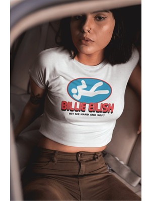 Billie Eilish Yazılı Crop Top, Kadın Müzik Albüm Temalı Crop Bluz