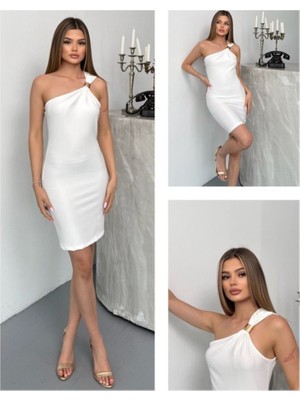 Edolika Kadın Ottoman Kumaş Tek Omuz Askılı Toka Detaylı Mini Boy Elbise