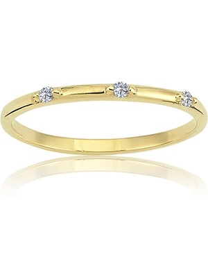 Fasek Gold Gümüş Yüzük - Üç Taş Minimal Evlilik Alyansı-925 Ayar Üç Taş Gümüş Hediye Yüzük-Gümüş Alyans Yüzük