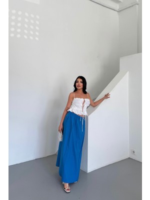 Edolika Etek Şanel Boy Soft Kumaş - Saks