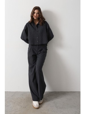 Edolika Çizgili Gömlek Pantolon Takım - Lacivert