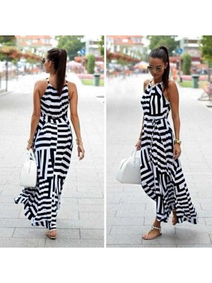 Edolika Kadın Ayarlanabilir Askılı Geometrik Desen Kuşaklı Gipeli Süprem Elbise