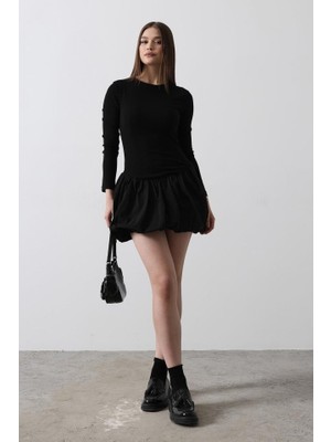 Edolika Balon Etekli Elbise - Siyah