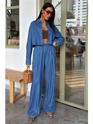 Edolika Denim Gömlek Plazzo Pantolon Takım 10163-08