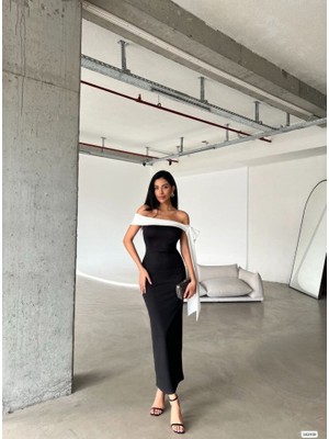 Edolika Kadın Madonna Yaka Skuba Krep Kumaş Kurdale Detay Elbise