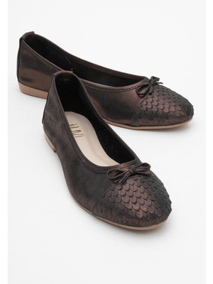 02 Bakır Simli Hakiki Deri Kadın Babet Ayakkabı