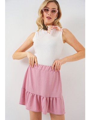 Kadın Ayrobin Mini Etek 8054 - Pudra