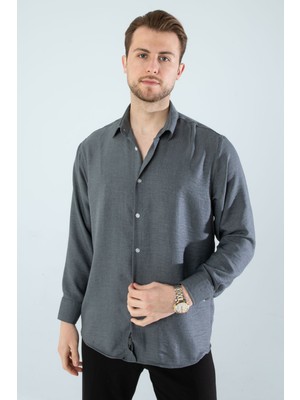  Mevsimlik Keten Dokulu Uzun Kollu Oversize Erkek Geniş Kalıp Gömlek(Ürün Geniş Kesimdir)