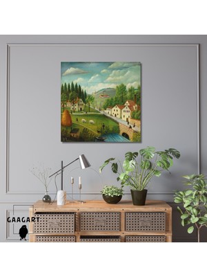 Kare Kanvas Tablo Ünlü Eserler Henri Rousseau-Pastoral Landscape With Stream 1875–80