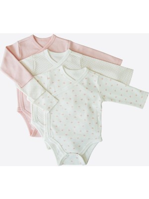 Organik New Dreams 3'lü Uzun Kol Kruvaze Body Pembe