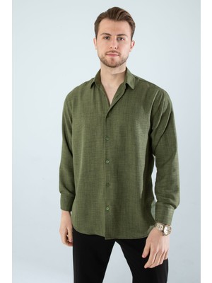  Mevsimlik Keten Dokulu Uzun Kollu Oversize Erkek Geniş Kalıp Gömlek(Ürün Geniş Kesimdir)