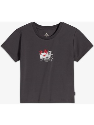 Converse Classic Kadın Slim Fit Baskılı Siyah T-Shirt