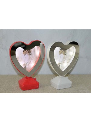 Kalpli Ledli Sihirli Ayna Çerceve 17*13 cm