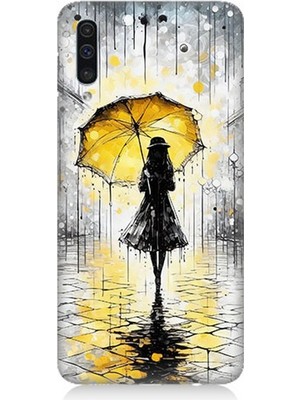 Samsung Galaxy A50 Uyumlu Yağmurda Sarı Şemsiye Altında  Desenli Silikon Kılıf