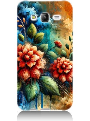 Samsung Galaxy J7 Uyumlu Kırmızı Çiçek ve Tomurcuklar  Desenli Silikon Kılıf