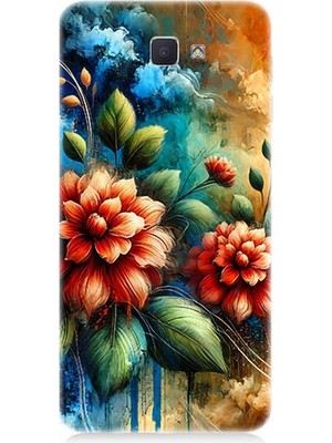 Samsung Galaxy J7 Prime Uyumlu Kırmızı Çiçek ve Tomurcuklar  Desenli Silikon Kılıf