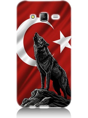 Samsung Galaxy J7 Uyumlu Bayrak Önünde Uluyan Kurt  Desenli Silikon Kılıf