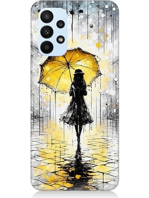 Samsung Galaxy A73 Uyumlu Yağmurda Sarı Şemsiye Altında  Desenli Silikon Kılıf