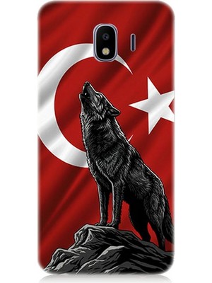 Samsung Galaxy J2 Pro Uyumlu Bayrak Önünde Uluyan Kurt  Desenli Silikon Kılıf