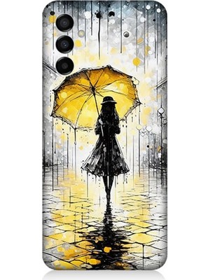 Samsung Galaxy M23 Uyumlu Yağmurda Sarı Şemsiye Altında  Desenli Silikon Kılıf