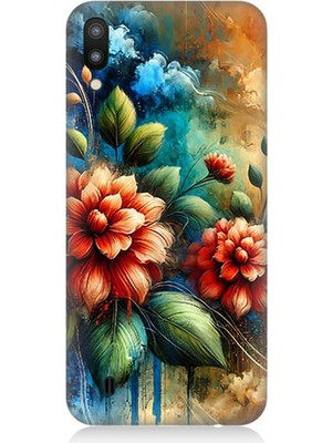 Samsung Galaxy M10 Uyumlu Kırmızı Çiçek ve Tomurcuklar  Desenli Silikon Kılıf