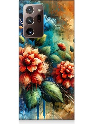 Samsung Galaxy Note 20 Ultra Uyumlu Kırmızı Çiçek ve Tomurcuklar  Desenli Silikon Kılıf