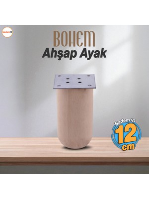 Bohem Doğal Ahşap Silindir Ayak 12 cm Aparat Dahil Mobilya Koltuk Kanepe Sehpa Masa Ayağı Ayakları