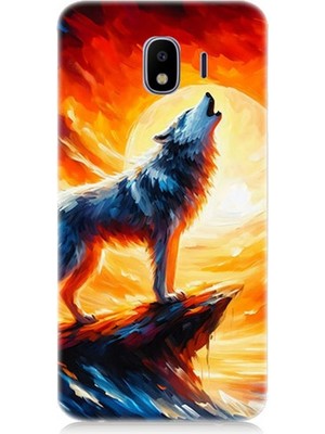 Samsung Galaxy J2 Pro Uyumlu Kayalıkta Uluyan Kurt Yalnızlığı  Desenli Silikon Kılıf