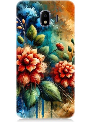 Samsung Galaxy J4 Duo Uyumlu Kırmızı Çiçek ve Tomurcuklar  Desenli Silikon Kılıf