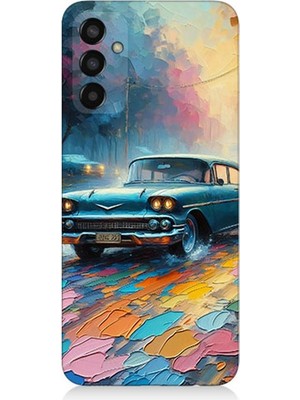Samsung Galaxy M13 Uyumlu Renkli Yol Üzerinde Araba  Desenli Silikon Kılıf