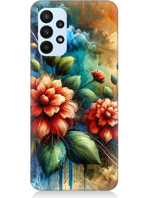 Samsung Galaxy A53 Uyumlu Kırmızı Çiçek ve Tomurcuklar  Desenli Silikon Kılıf