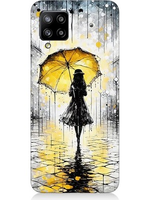 Samsung Galaxy A42 5g Uyumlu Yağmurda Sarı Şemsiye Altında  Desenli Silikon Kılıf