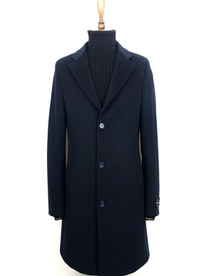 Erkek Lacivert Şan Giyim Kısa Palto Yün Ceket Yaka Regular Kalıp Şık ve Modern