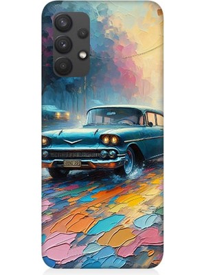 Samsung Galaxy A32 Uyumlu Renkli Yol Üzerinde Araba  Desenli Silikon Kılıf