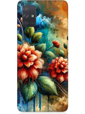 Samsung Galaxy A51 Uyumlu Kırmızı Çiçek ve Tomurcuklar  Desenli Silikon Kılıf