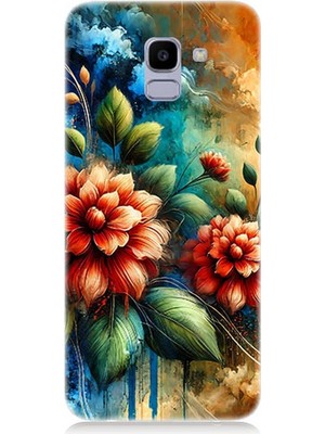 Samsung Galaxy J6 Uyumlu Kırmızı Çiçek ve Tomurcuklar  Desenli Silikon Kılıf