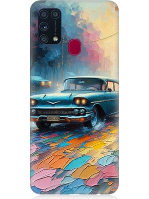 Samsung Galaxy M31 Uyumlu Renkli Yol Üzerinde Araba  Desenli Silikon Kılıf