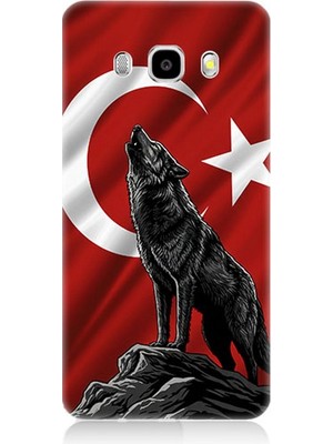 Samsung Galaxy J5 2016 Uyumlu Bayrak Önünde Uluyan Kurt  Desenli Silikon Kılıf