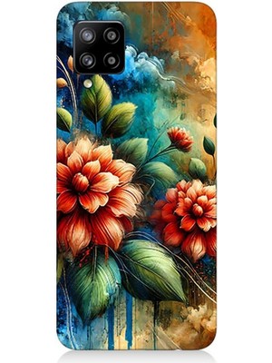 Samsung Galaxy A42 5g Uyumlu Kırmızı Çiçek ve Tomurcuklar  Desenli Silikon Kılıf