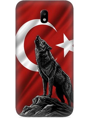 Samsung Galaxy J7 Pro Uyumlu Bayrak Önünde Uluyan Kurt  Desenli Silikon Kılıf
