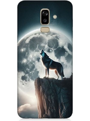 Samsung Galaxy J8 Uyumlu Dolunayda Uluyan Kurt  Desenli Silikon Kılıf