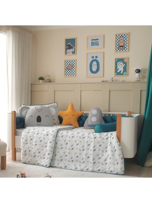 Joyful Kids Space Uzay Temalı Pamuk Müslin Uyku Seti – Koala, Yıldız ve Roket Yastıklı, Bebek ve Çocuk Odası Için