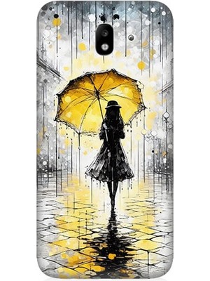 Samsung Galaxy J7 Pro Uyumlu Yağmurda Sarı Şemsiye Altında  Desenli Silikon Kılıf